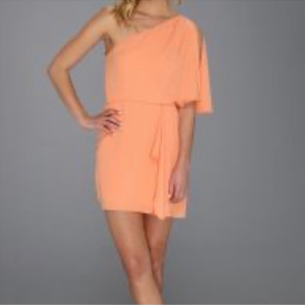 BCBG Maxazria One Shoulder Peach Mini Dress
